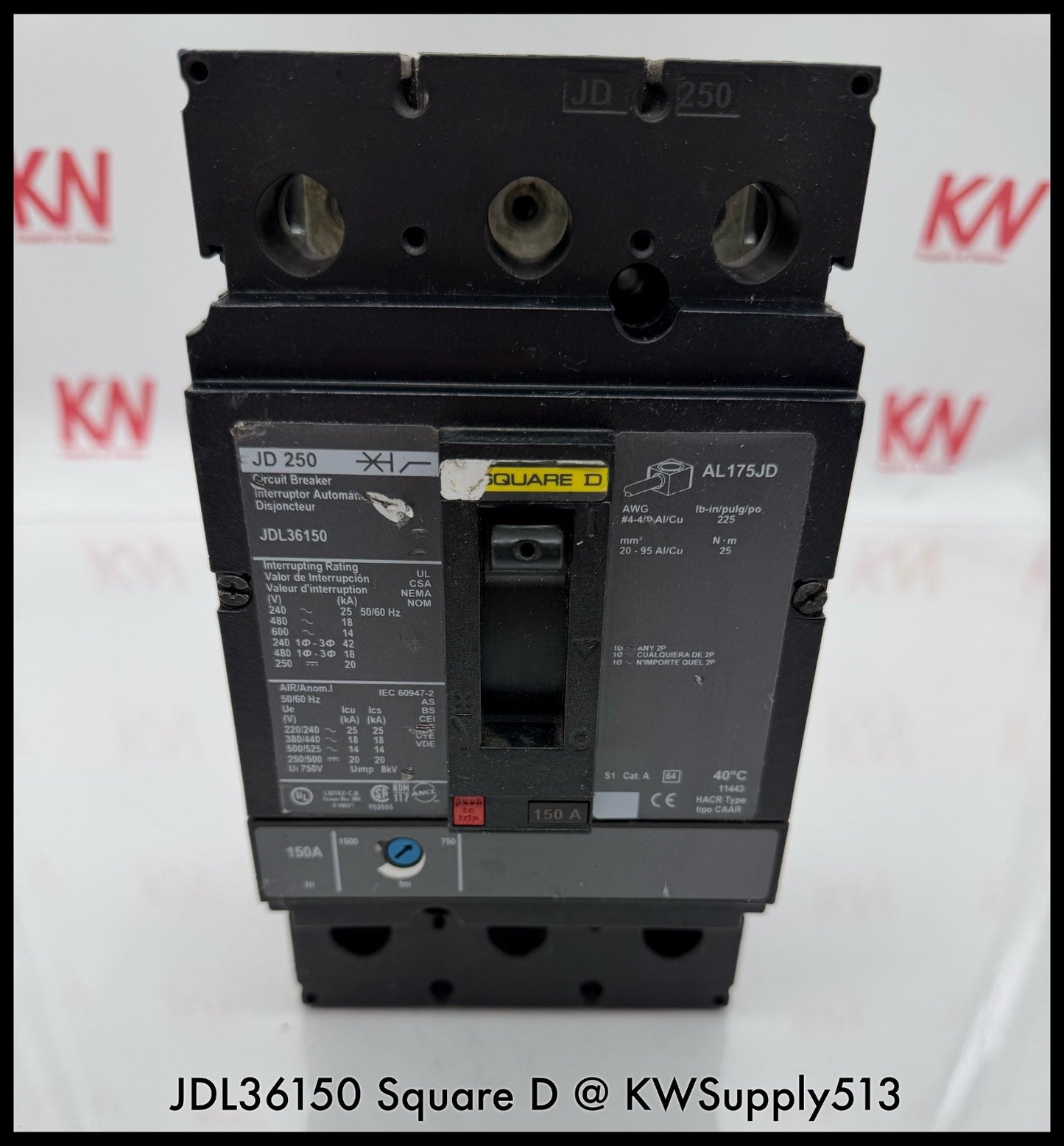 JDL36150~Square D JDL36150 150A 3P 3PH 600VAC 65KA Circuit Breaker -Used