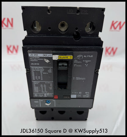 JDL36150~Square D JDL36150 150A 3P 3PH 600VAC 65KA Circuit Breaker -Used
