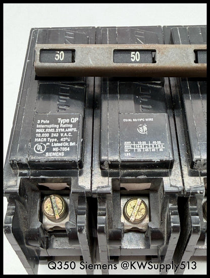 Q350~Siemens Q350 50A 3P 3PH 240VAC 10KA Circuit Breaker-Used