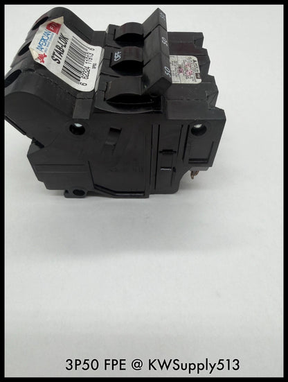 3P50~FPE 3P50 50A 3P 3PH 240VAC 10KA Molded Case Circuit Breaker-Used