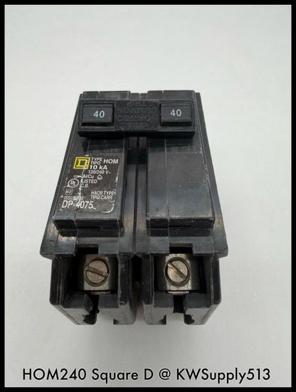 HOM240~Square D HOM240 40A 2P 1PH  240VAC 10KA TM Mini Circuit Breaker-Used