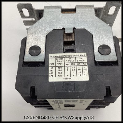 C25END430 ~ Cutler-Hammer C25END430 30A 4P Definite Purpose Contactor ~ Used