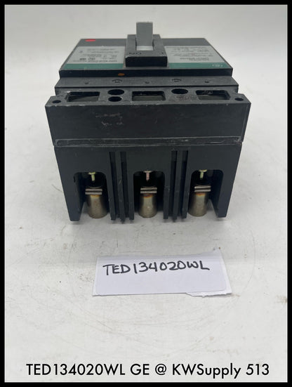 TED134020WL~GE TED134020WL 20A 3P 600VAC 500VDC Industrial Circuit Breaker-Used