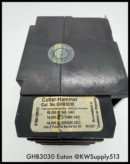 GHB3030~Cutler Hammer GHB3030 30A 3P 3PH 480V Circuit Breaker-Used