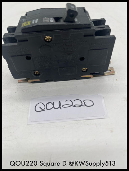 QOU220~Square D QOU220 20A 2P 120/240V 10KA Mini Circuit Breaker-Used