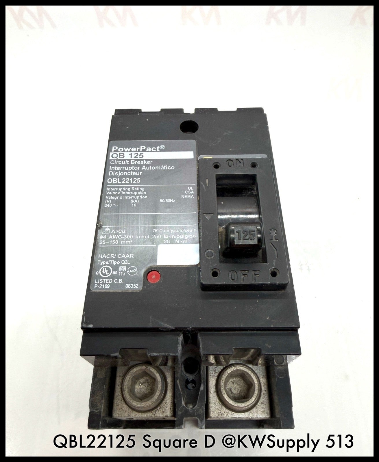 QBL22125~Square D QBL22125 125A 2P 1Ph 240VAC 10KA TM Circuit Breaker-Used