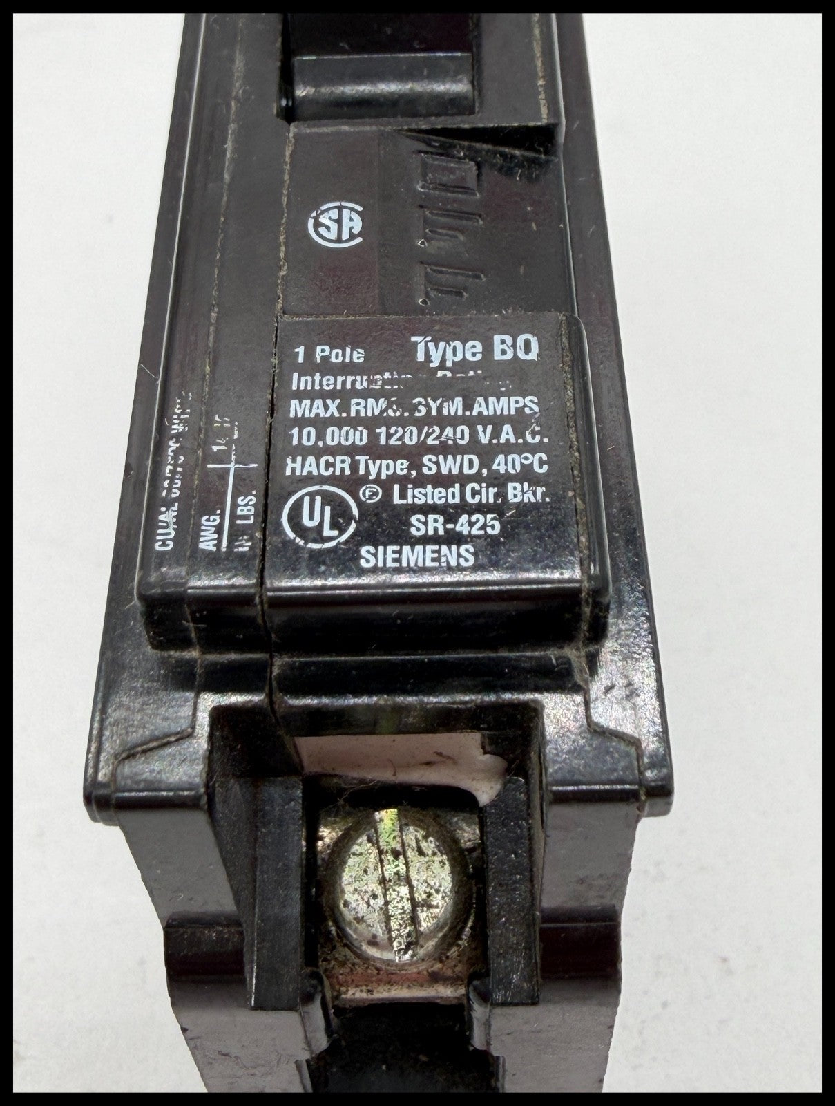 BQ120~Siemens BQ120 20A 120V 1P 1PH 10KA Circuit Breaker-Used