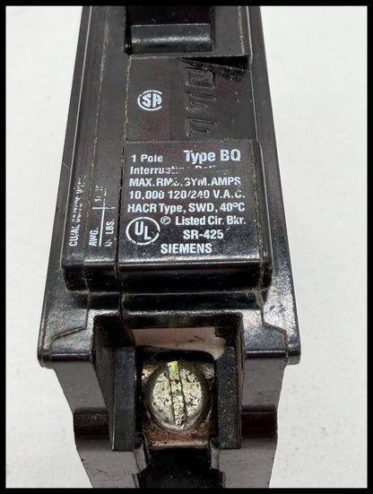 BQ120~Siemens BQ120 20A 120V 1P 1PH 10KA Circuit Breaker-Used