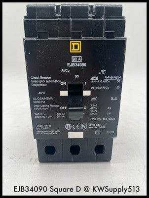 EJB34090~Square D EFB34090 90A 3P Circuit Breaker Unused Surplus