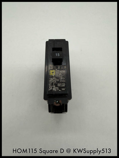 HOM115~Square D HOM115 15A 120VAC 1P 10KA TM Mini Circuit Breaker-Used