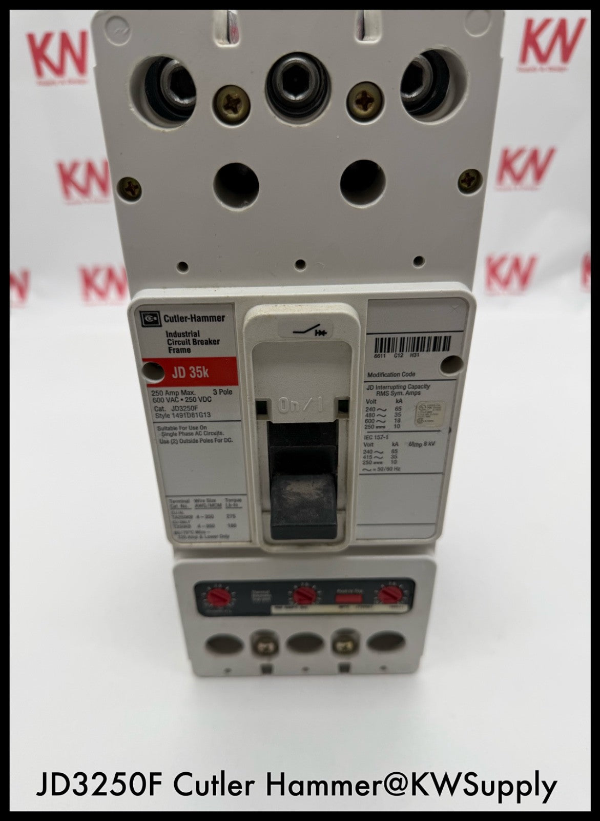 JD3250F~Culter Hammer JD3250F 250A 3P 600VAC Circuit Breaker-Used