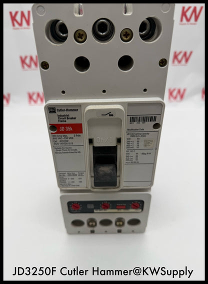 JD3250F~Culter Hammer JD3250F 250A 3P 600VAC Circuit Breaker-Used