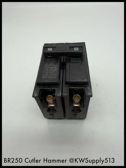 BR250~Eaton BR250 50A 277/480VAC 125/240VDC 2P 14KA Circuit Breaker-Used