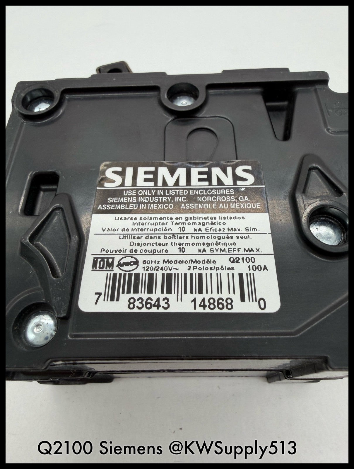 Q2100~Siemens Q2100 100A 2 Pole1P 120/ 240V 10KA Circuit Breaker -Used