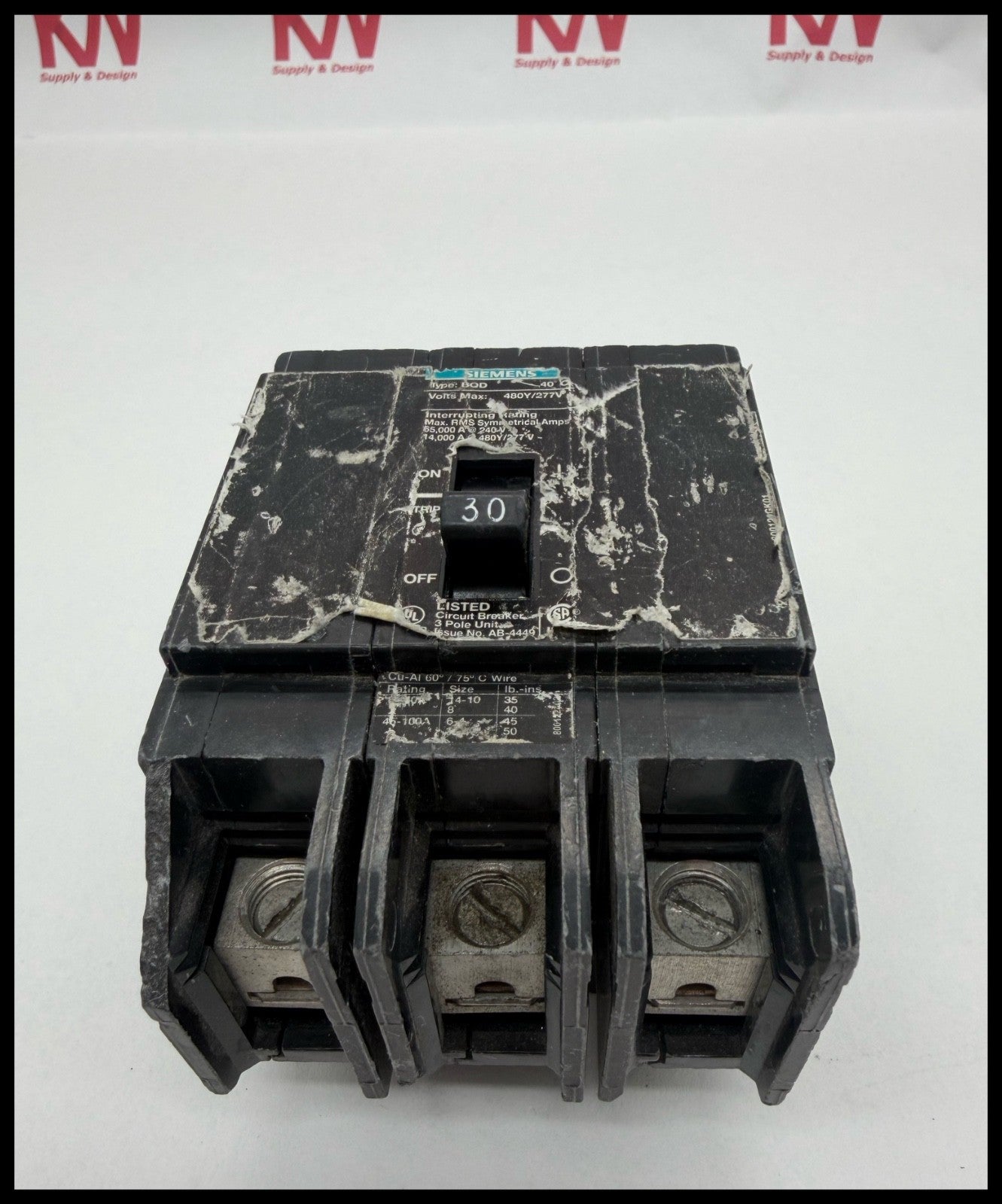 BQD0330~Siemens BQD0330 30A 3P 3PH 480V 14KA Circuit Breaker-Used