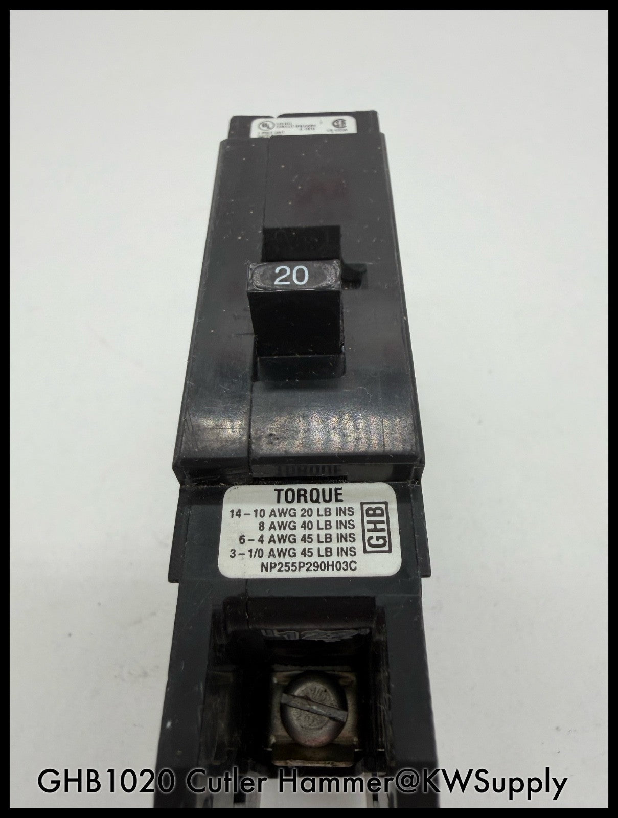 GHB1020~Cutler Hammer GHB1020 20A 277/480VAC 1P 1PH 14KA Circuit Breaker-Used