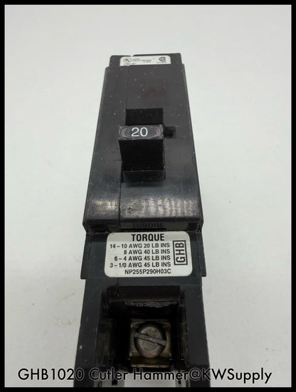 GHB1020~Cutler Hammer GHB1020 20A 277/480VAC 1P 1PH 14KA Circuit Breaker-Used