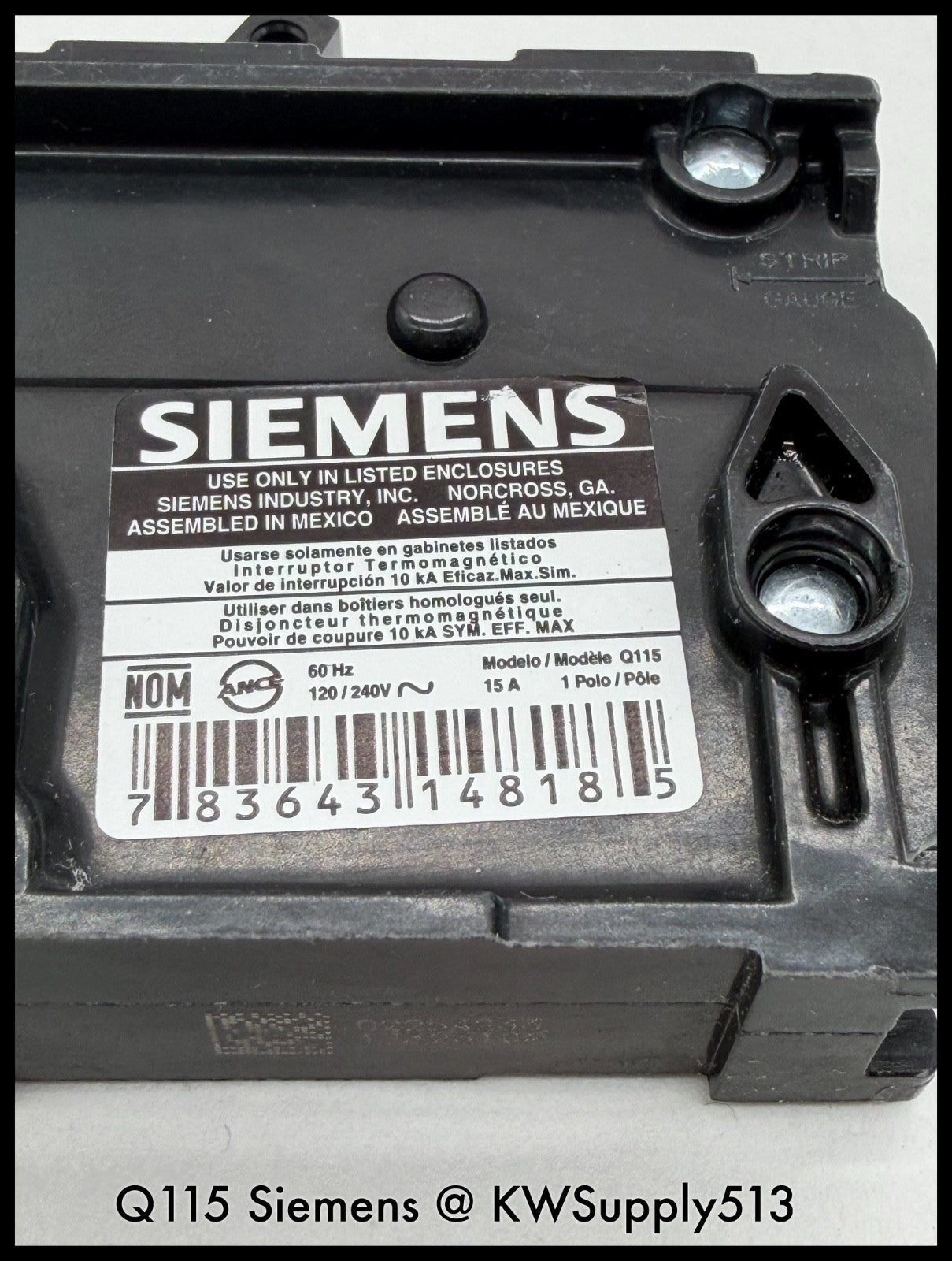Q115~Siemens Q115 15A 120Vac 1P 1PH 10KA Circuit Breaker-Used