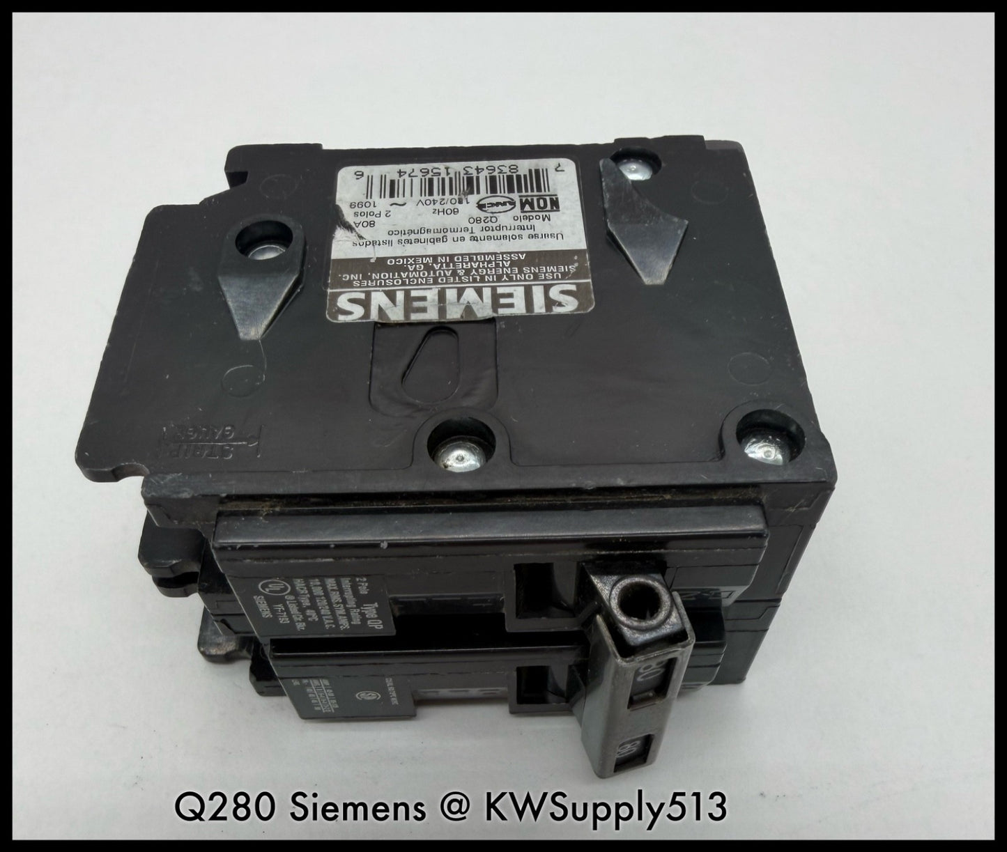 Q280~Siemens Q280 80A 2P 1PH 240Vac 10KA Circuit Breaker-Used