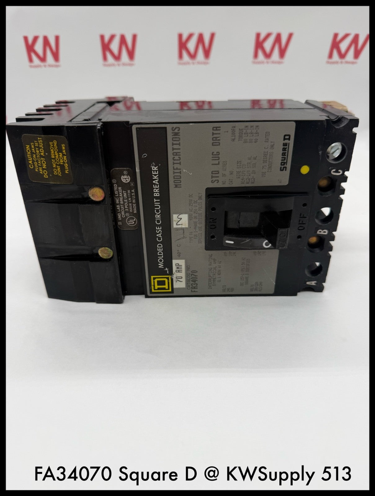 FA34070~Square D FA34070 70A 480V 3P 3PH 18KA I-line Circuit Breaker-Used