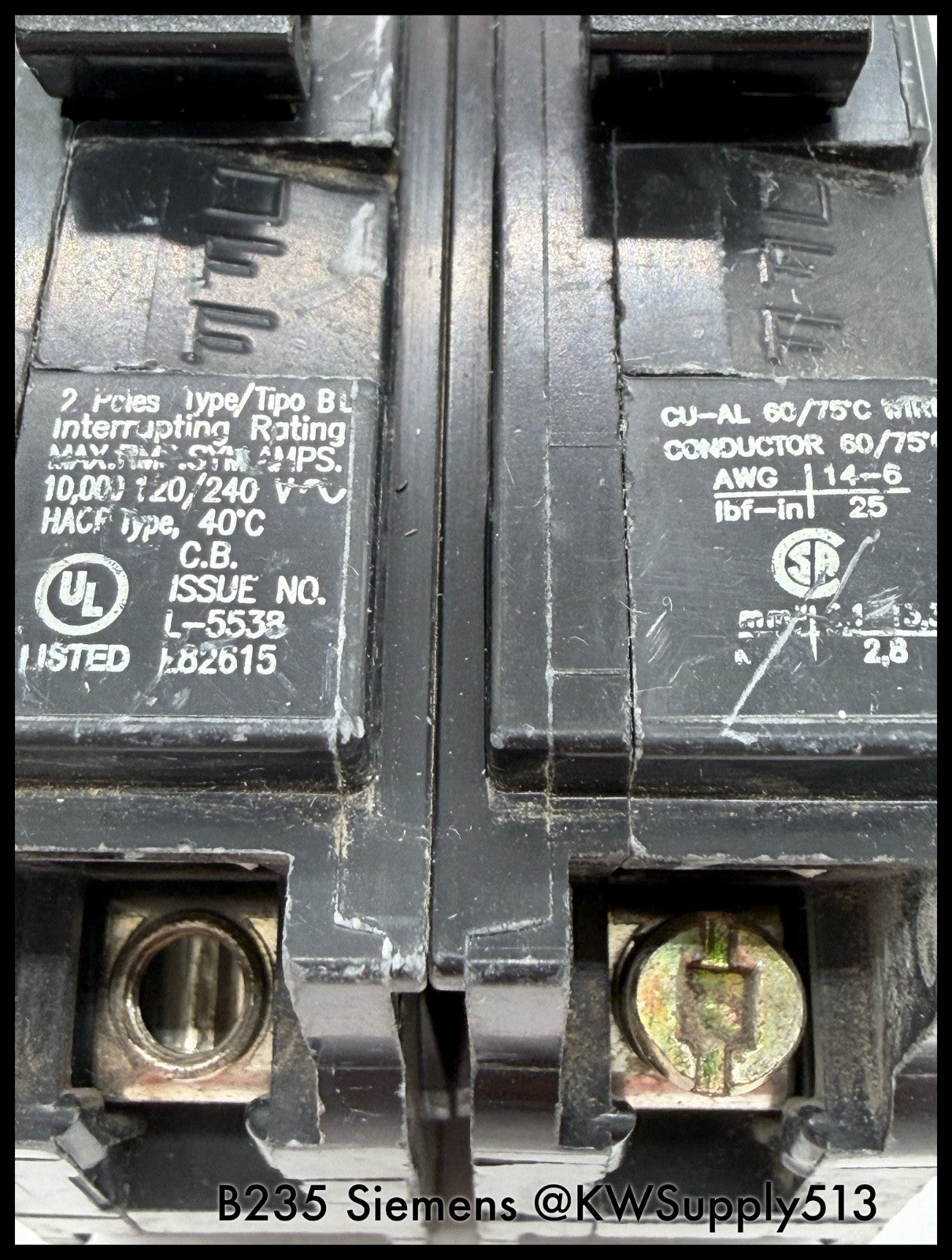 B235~Siemens B235 35A 240VAC 2P 1PH  10KA Circuit Breaker-Used