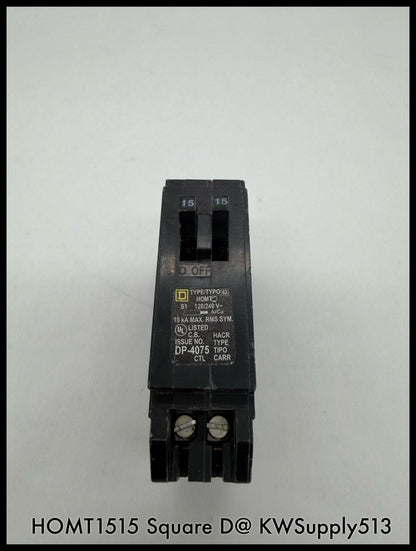 HOMT1515~Square D HOMT1515 15/15A 120VAC 2x1 Pole Tadem TM Circuit Breaker-Used