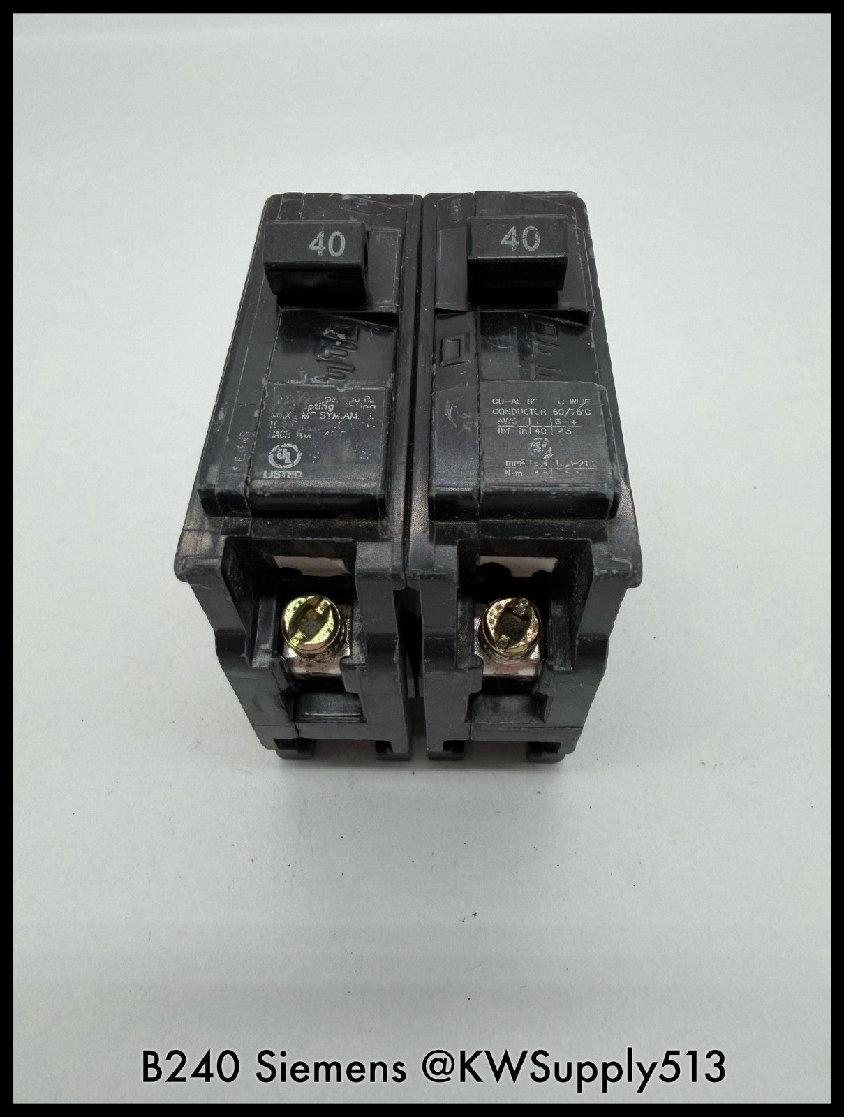 B240~Siemens B240 40A 2P 240VAC 10KA Circuit Breaker-Used