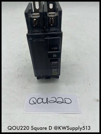 QOU220~Square D QOU220 20A 2P 120/240V 10KA Mini Circuit Breaker-Used