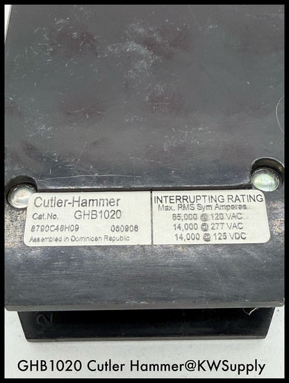 GHB1020~Cutler Hammer GHB1020 20A 277/480VAC 1P 1PH 14KA Circuit Breaker-Used