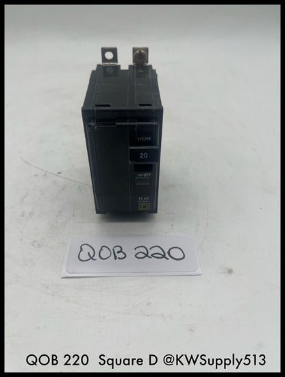 QOB220~Square D QOB220 20A 2P 120/240V 10KA Mini Circuit Breaker-Used