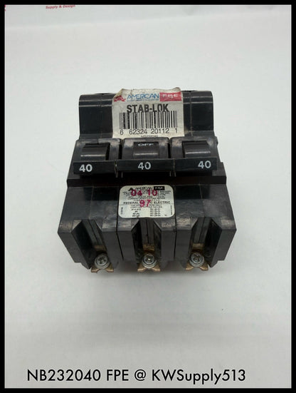 NB232040~FPE NB232040 40A 3P 240V 10KA Circuit Breaker-Used