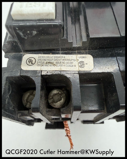 QCGF2020~Cutler Hammer QCGF2020 20A 120/240V 2P 10KA Circuit Breaker-Used