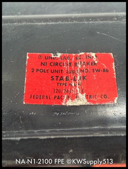 NA-N1-2100~FPE NA-N1-2100 100A 120/240VAC 10KA Circuit Breaker-Used