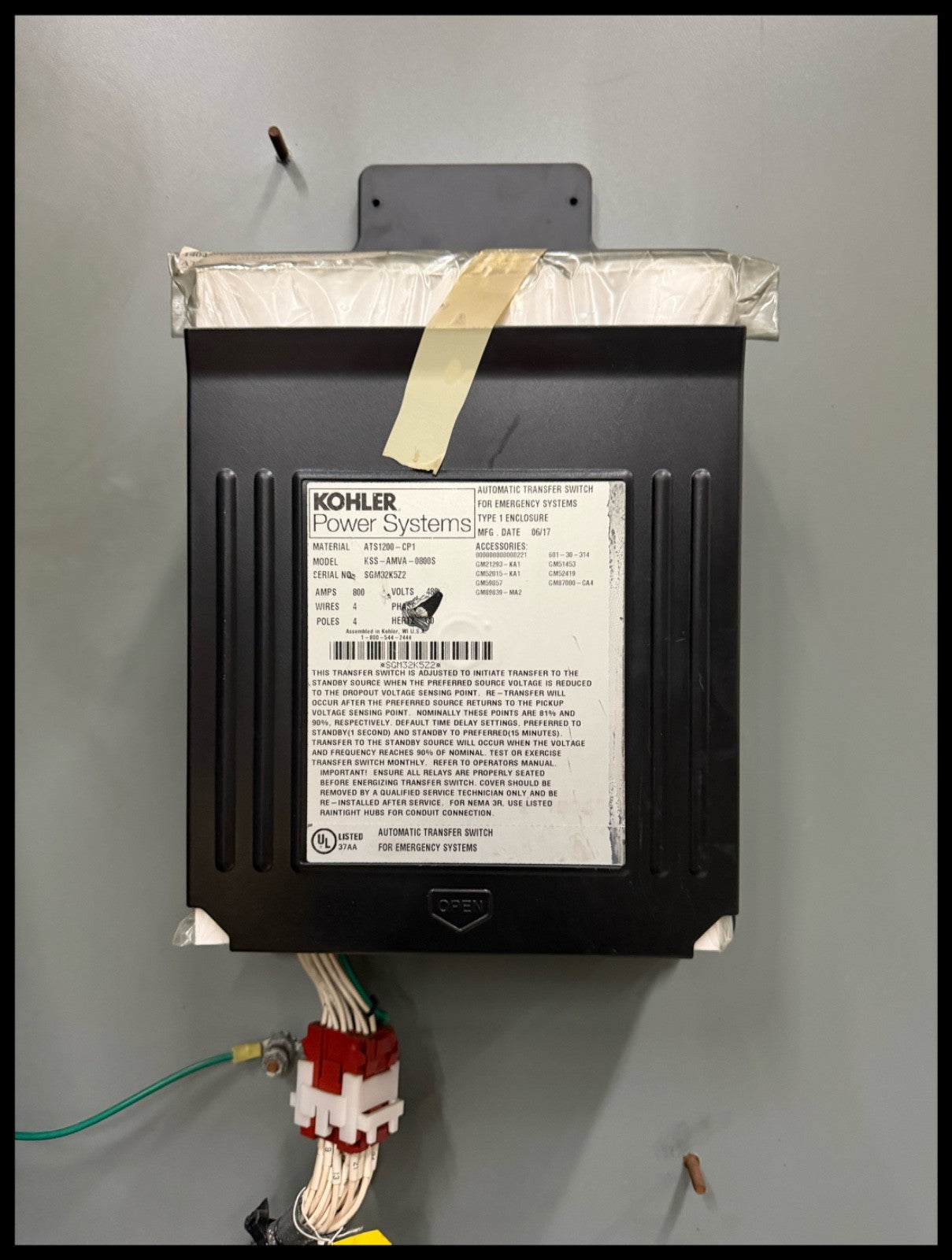 ATS1200-CPI~KOHLER ATS1200-CPI KSS-AMVA-08005 800A 480V 4P Transfer Switch-Used