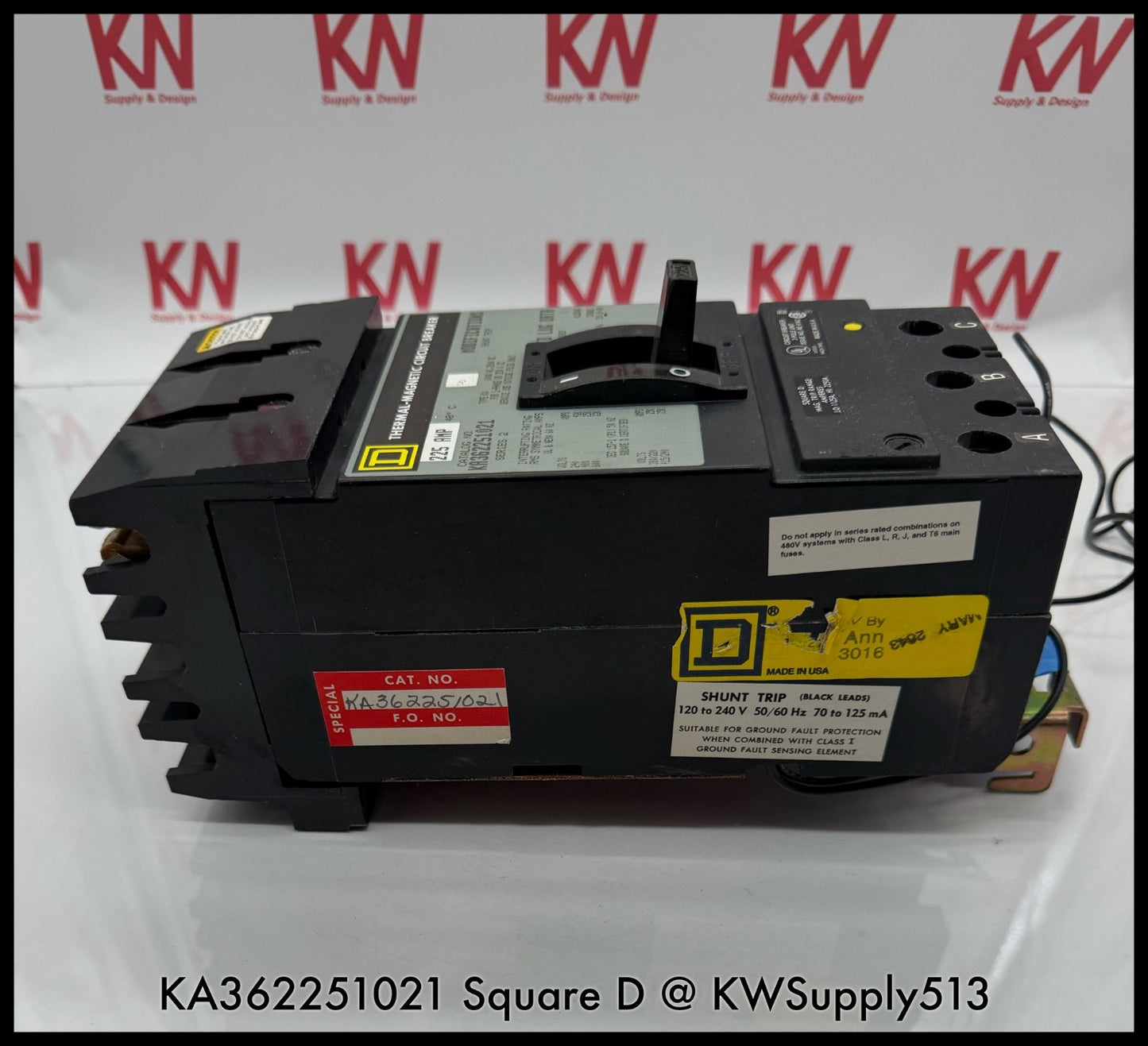 KA362251021~Square D KA362251021 225A   600Vac Circuit Breaker with Shunt-Used