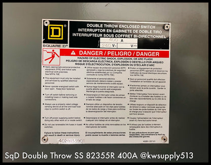 82355R ~ Square D 82355R Double Throw Safety Switch 400A 240V A01 ~Shelf Surplus