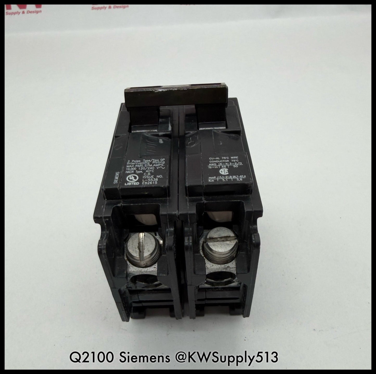 Q2100~Siemens Q2100 100A 2 Pole1P 120/ 240V 10KA Circuit Breaker -Used
