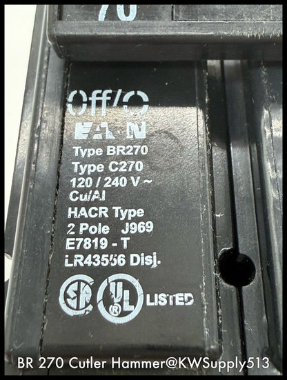 BR270~Eaton BR270 70A 2P 120/240V 10KA Circuit Breaker-Used
