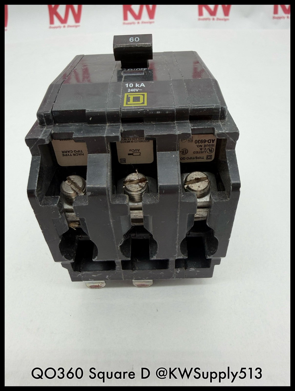 QO360~Square D QO360 60A 3P 3PH 240VAC  Circuit Breaker-Used