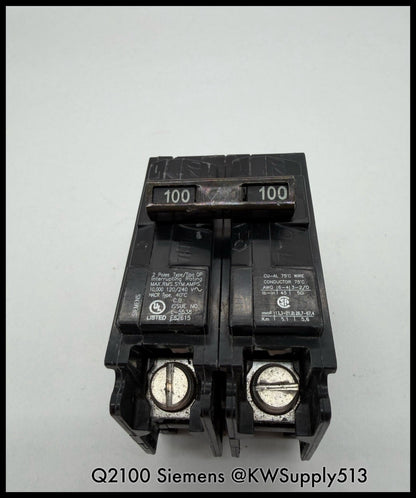 Q2100~Siemens Q2100 100A 2 Pole1P 120/ 240V 10KA Circuit Breaker -Used