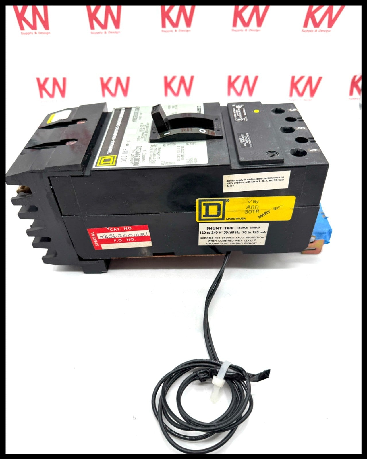 KA362001021~Square D KAB36200102 200A 600VAC I-Line Circuit Breaker -Used