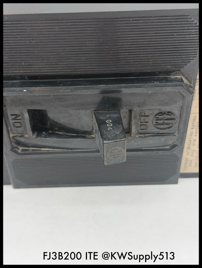 FJ3B200~ITE FJ3B200 200A 3P 3PH 600VAC 14KA TM Circuit Breaker-Used
