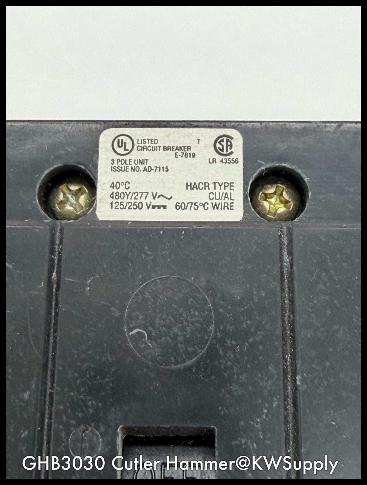 GHB3030~Cutler Hammer GHB3030 30A 3P 3PH 480V Circuit Breaker-Used