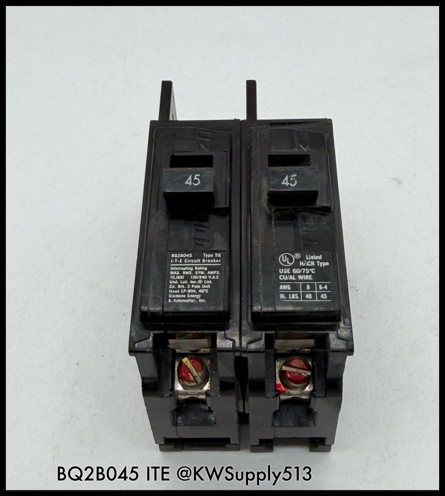 BQ2B045~ITE BQ2B045 45A 2P 1PH 120/240VAC 10KA TM Circuit Breaker-Used