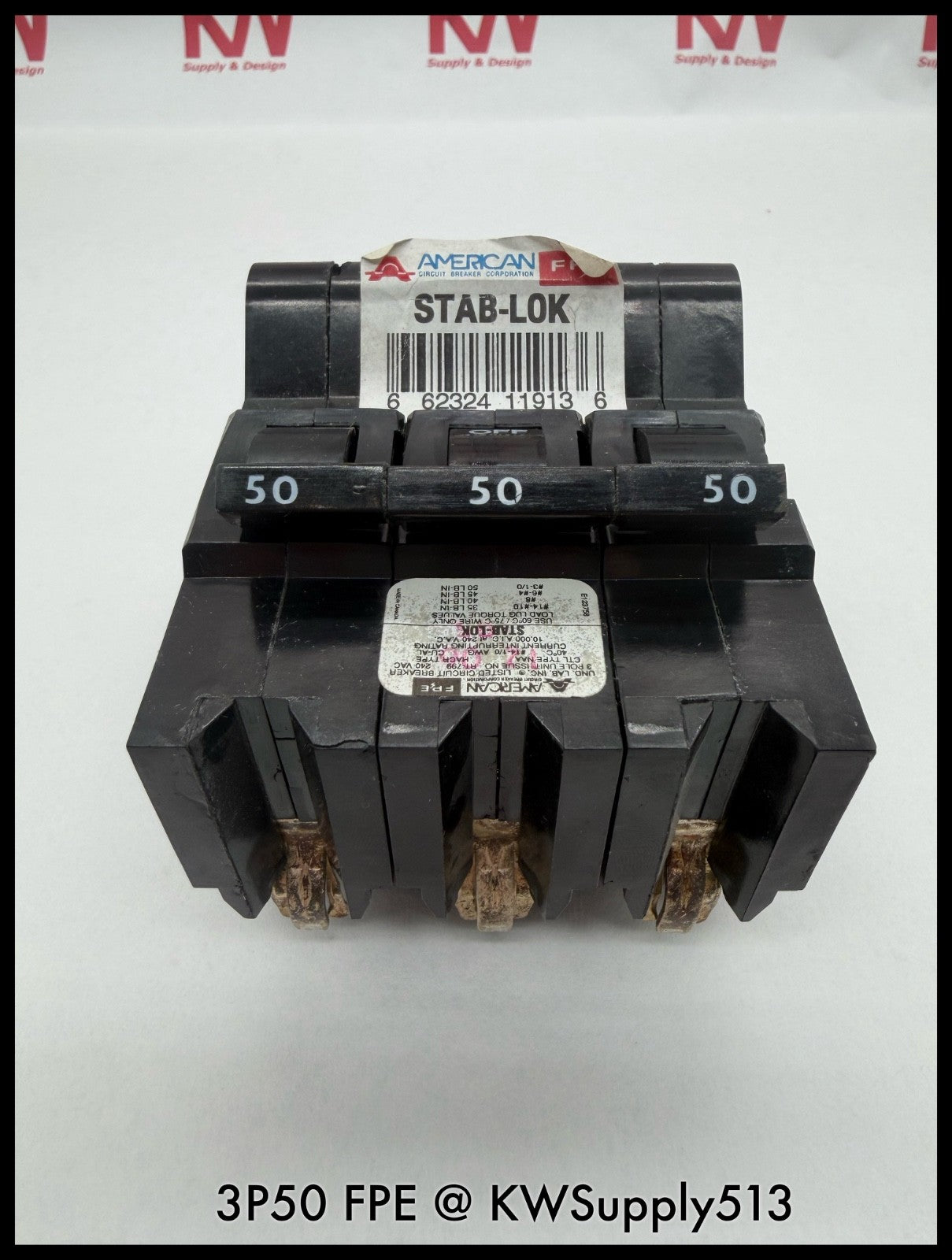 3P50~FPE 3P50 50A 3P 3PH 240VAC 10KA Molded Case Circuit Breaker-Used