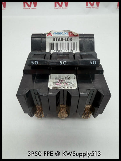 3P50~FPE 3P50 50A 3P 3PH 240VAC 10KA Molded Case Circuit Breaker-Used