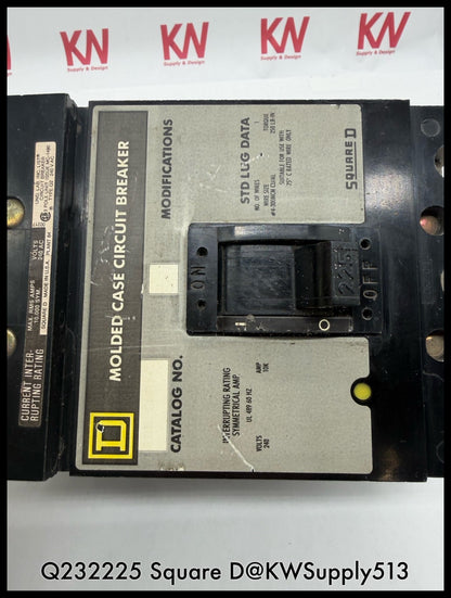 Q232225~Square D Q232225 225A 3P 3PH 240V 10KA I-Line Circuit Breaker-Used