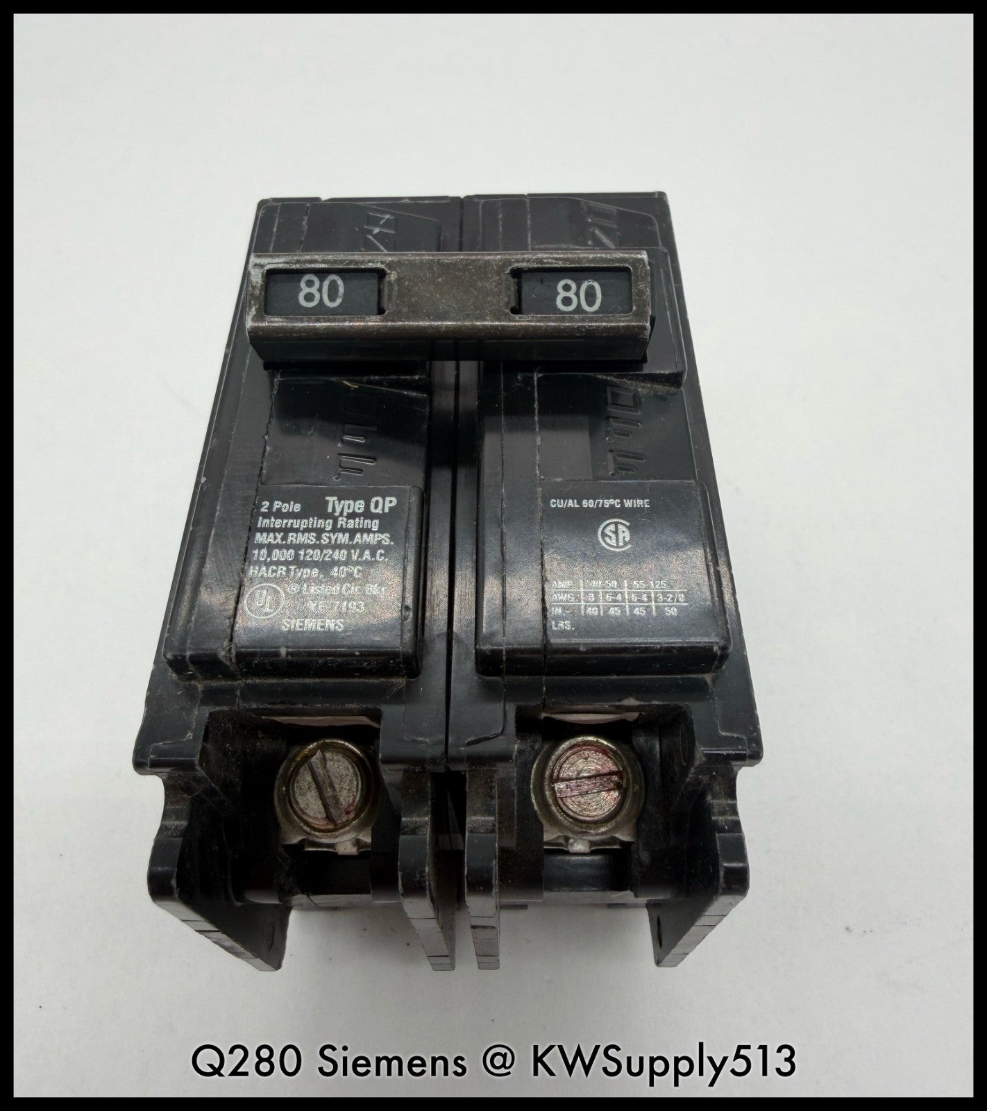 Q280~Siemens Q280 80A 2P 1PH 240Vac 10KA Circuit Breaker-Used
