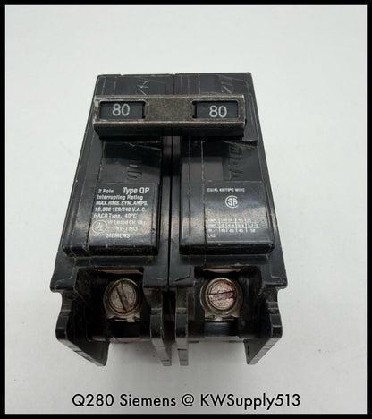 Q280~Siemens Q280 80A 2P 1PH 240Vac 10KA Circuit Breaker-Used