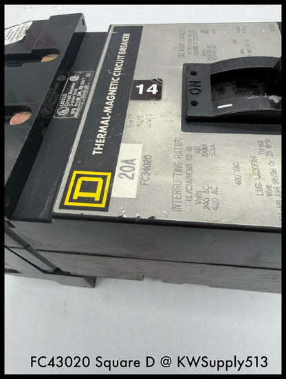 FC34020~Square D FC34020 20A 3P 3PH 480VAC TM I-Line Circuit Breaker-Used